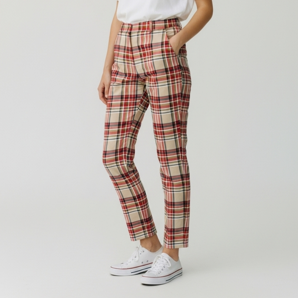 BeBop Size 13 Red and‎ Tan Tartan Pants Slacks Ankle Length Stretchy Cute NWT